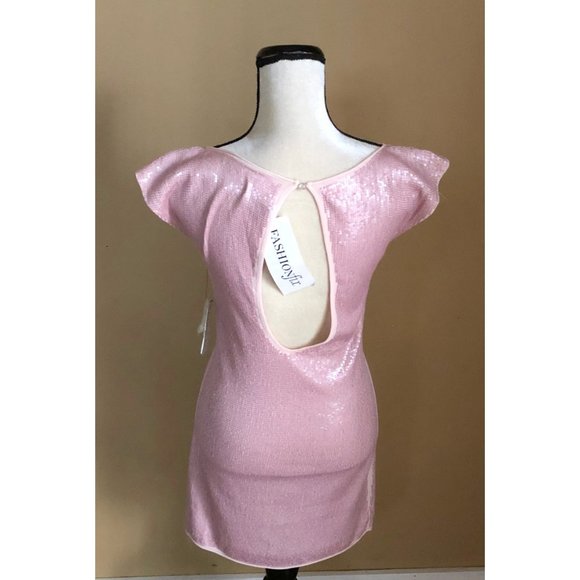 NWT Alice + Olivia y2k pale pink sequin Graham dress - Picture 4 of 7